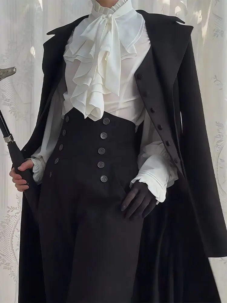 Harajuku Gothic Lolita Casual Coat Women Vintage Japanese Style Dlouhý rukáv Bunda Y2k Mid-Length Volné Topy Mujer - náhled 5