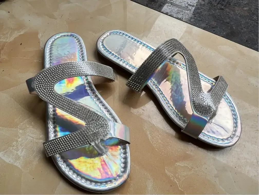 Women Summer Flat Bling Slippers Transparent Soft Jelly Shoes Female Flip Flops Sandals Outdoor Beach Ladies Slides Plus Size