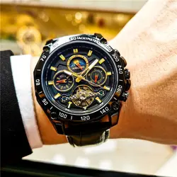 AOKULASIC Male Mechanical Watch Automatic Stainless Steel Tourbillon Watches Moon Phase Sports Wristwatch Waterproof Clock Male