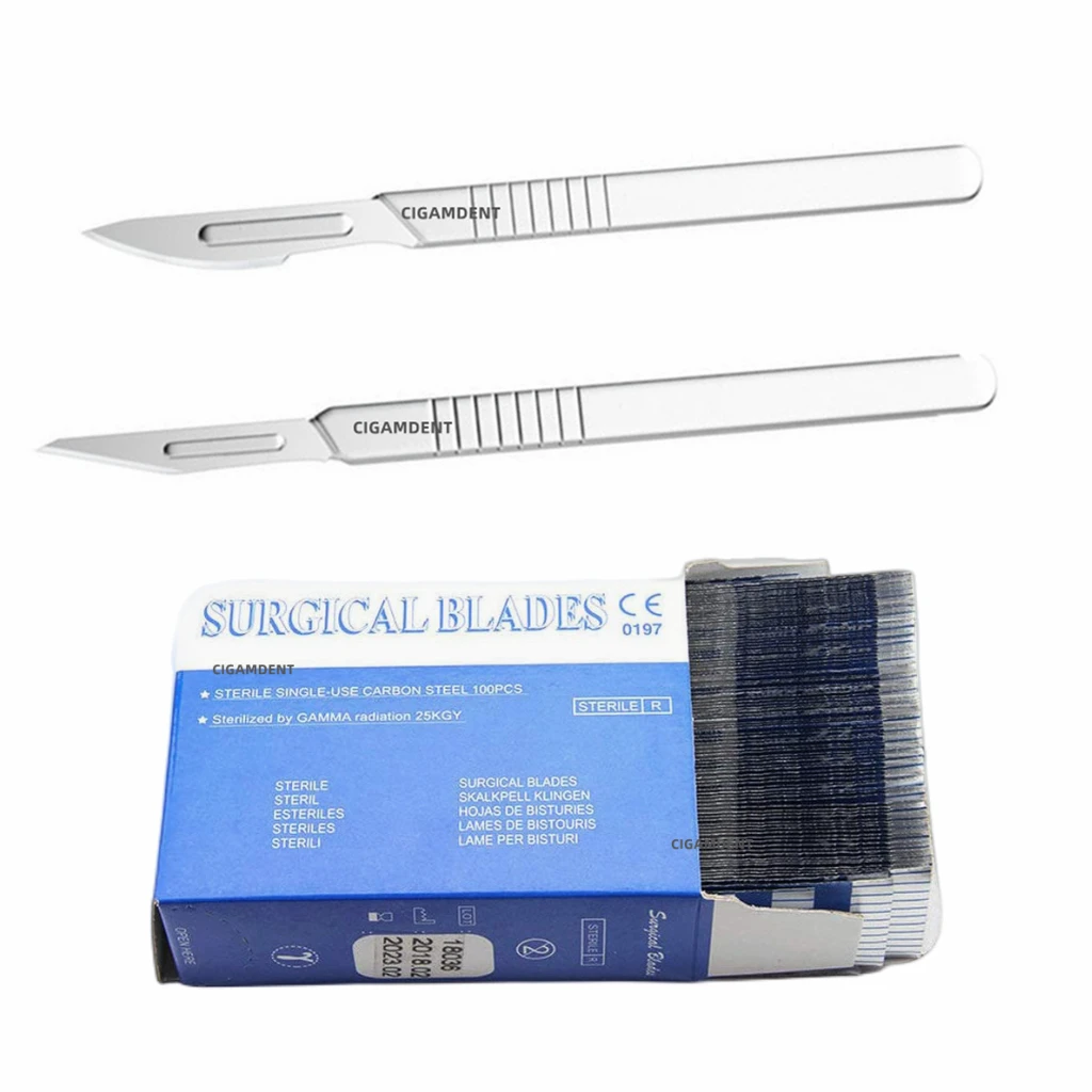 

100Pcs/box Dental Surgical Scalpel Sterilized Blades Disposable Surgical Blades Sterile Blades Grooming Knife Feeder Handle