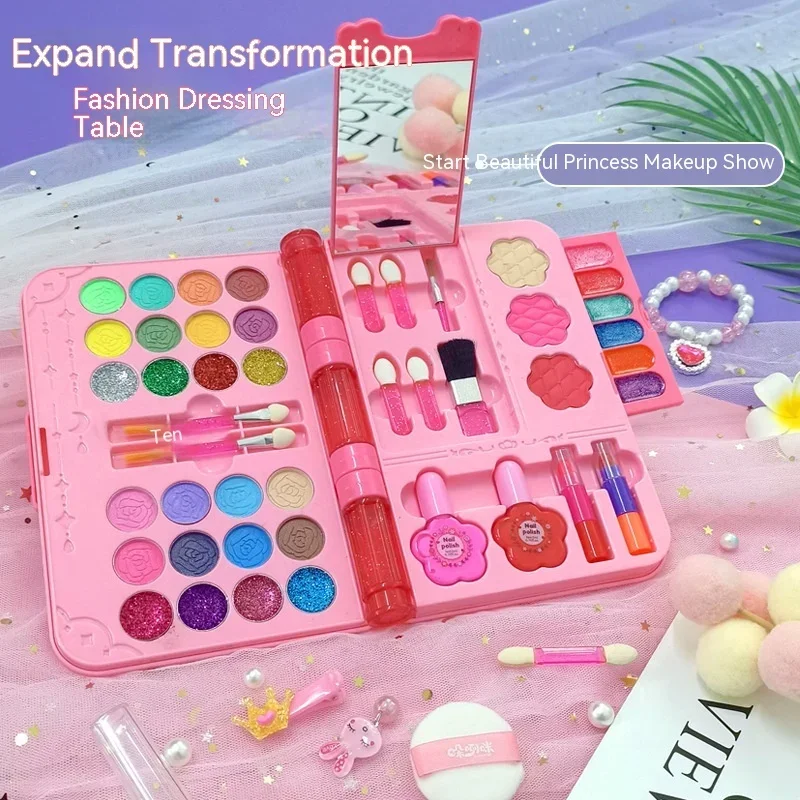 Hot  Makeup Toy Kits With Cosmetic Case Portable Playset Washable Makeup Toys Gift For Present Christmas Holiday Festival Gift