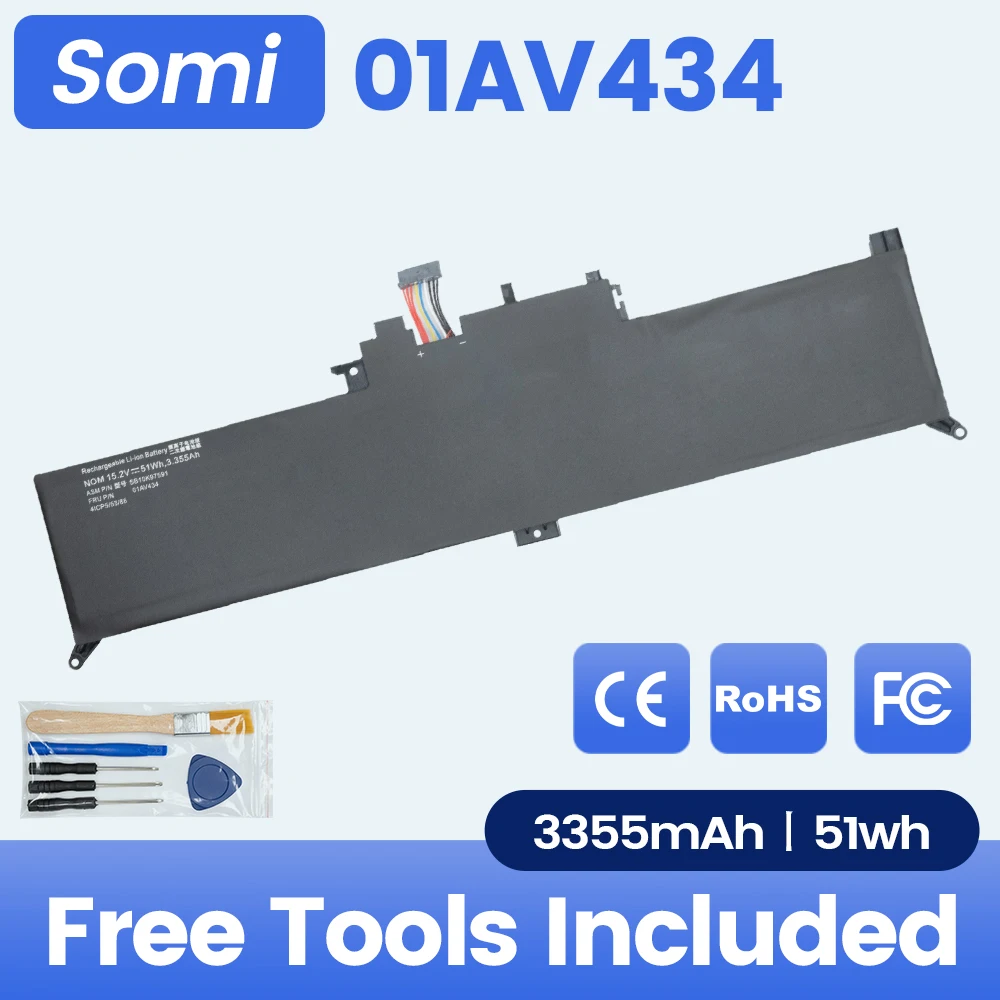 SOMI 1AV434 15.2V 51WH 3355mAh Laptop Battery For Lenovo ThinkPad Yoga 370 X380 01AV432 SB10K97591 SB10K97590