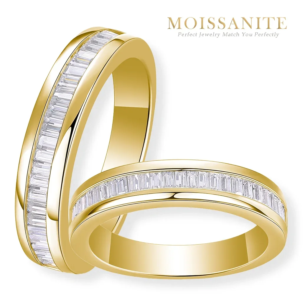 

Rectangular Moissanite Half Eternity Ring, S925 Sterling Silver, Gold-Plated, Hypoallergenic Band - Elegant and Timeless