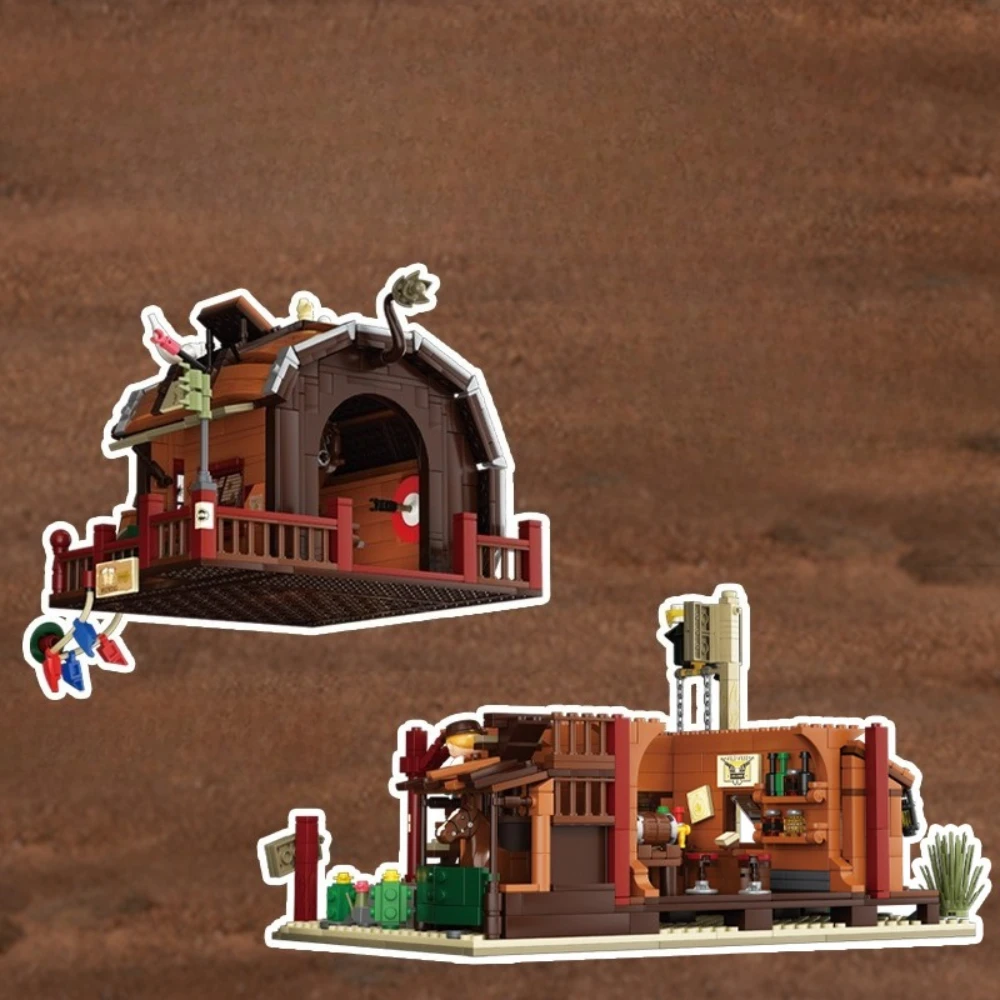 MOC Western Town Eiche Barrel Taverne Bausteine Set Wüste Hütte Saloon Bar Hotel Haus Idee Spielzeug Für Kinder Geburtstag Geschenke