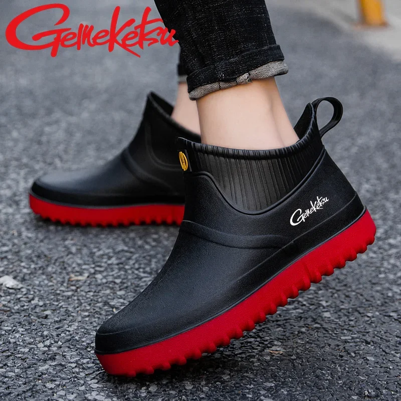 2024 New Thick Soled Low Cut Fishing Shoes Fashion Anti Slip Short Tube Rain Shoes Men Outdoor Wear Resistant Work Rubber Shoes