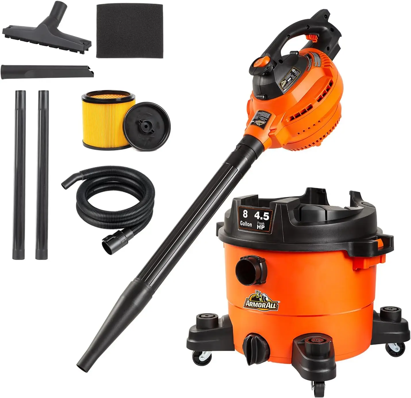 

8-Gallon Wet/Dry Vacuum with Blower, 4.5 HP Motor, 9 Accessories for Easy Cleaning