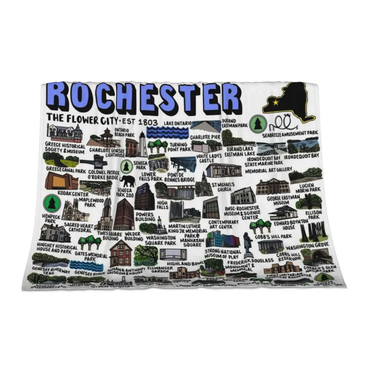 

Rochester New York Map Art Throw Blanket Winter beds Furry Moving Blankets