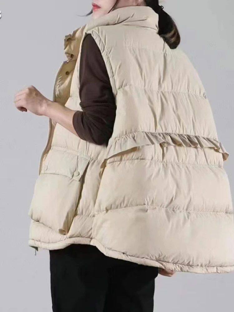 2025 Nuovo Piumino Autunno Inverno Vintage Colletto Casual Cappotto Allentato Top Donna Increspato Cuciture 90% Anatra Bianca Piumino Carro Armato