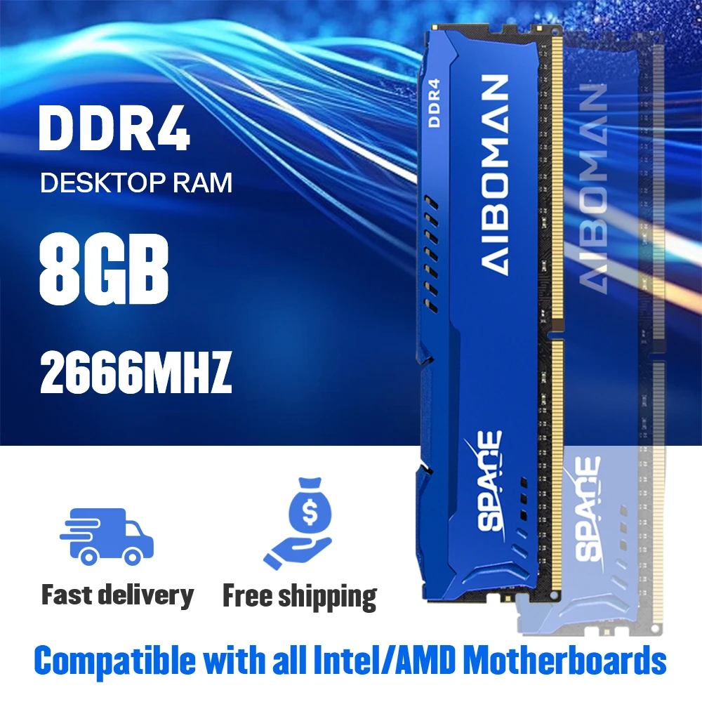 AIBOMAN RAM DDR4 8G 3200MHZ 2666MHZ Gaming Ram with Heatsink Brand new Desktop high speed transaction suitable all motherboard