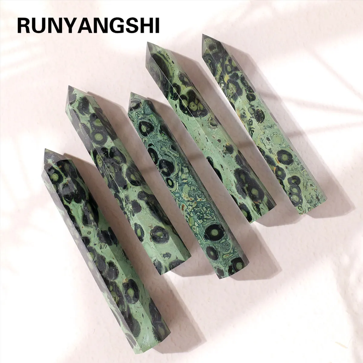 1PC Natural Crystal Green Kambaba Jasper Point Healing Wand 15-17cm Reiki Energy Balancing Meditation Therapy Gemstone Tower