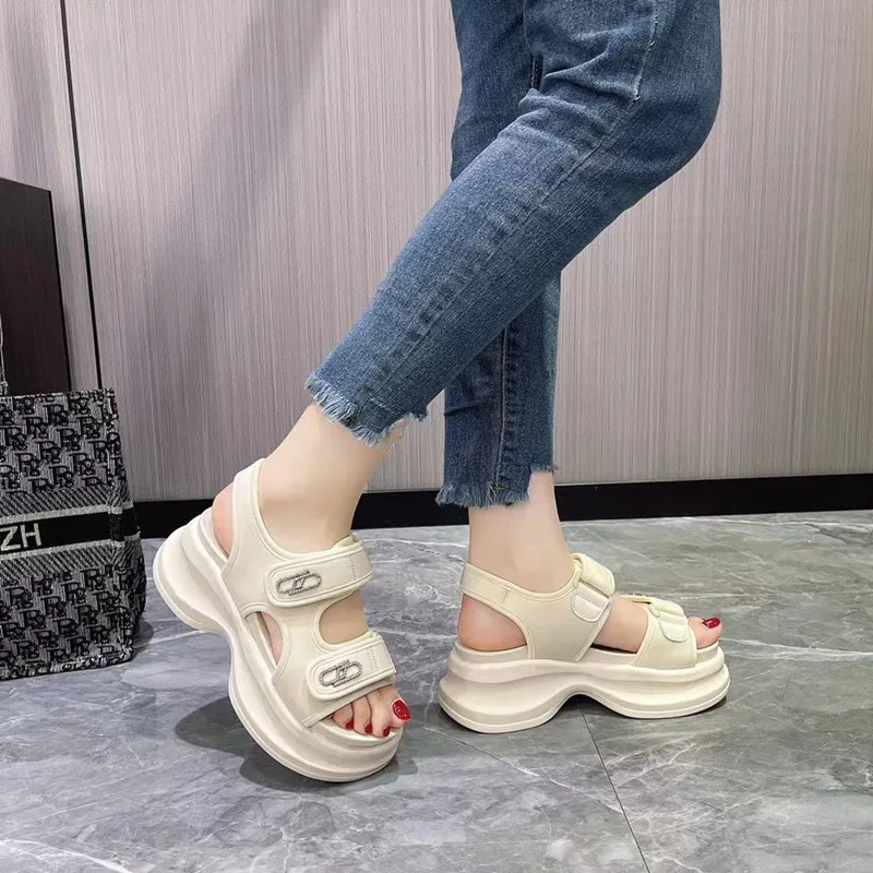 Sandals Women's Summer 2024 New Casual Heightened Platform Sole Sports High Heeled Velcro Women's Sandals