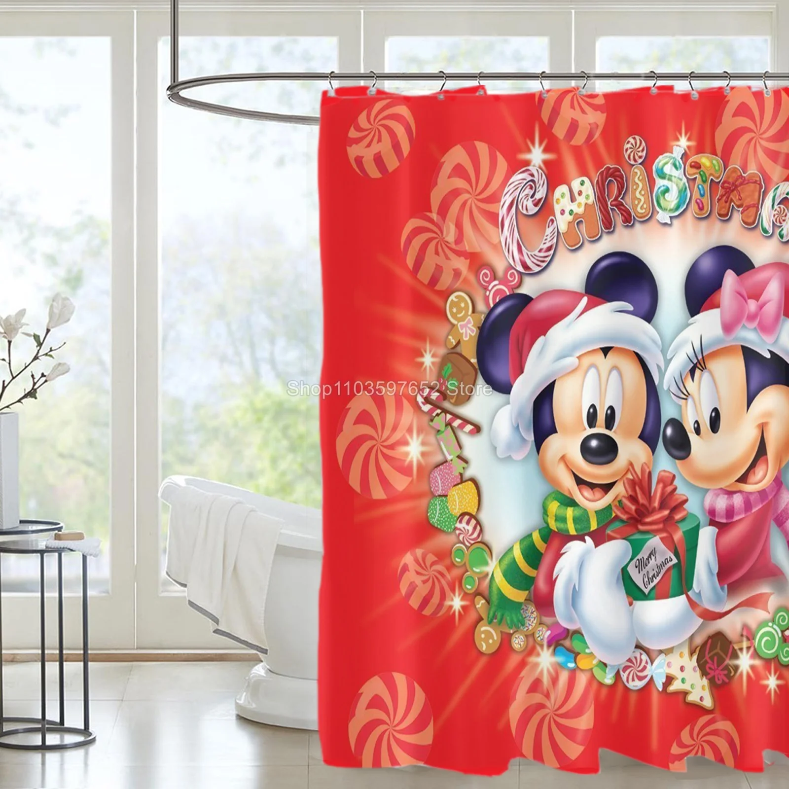 Christmas Mickey Mouse Shower Curtains Waterproof Bathroom Curtain Bath Drapes High Quality Home Textiles Decor