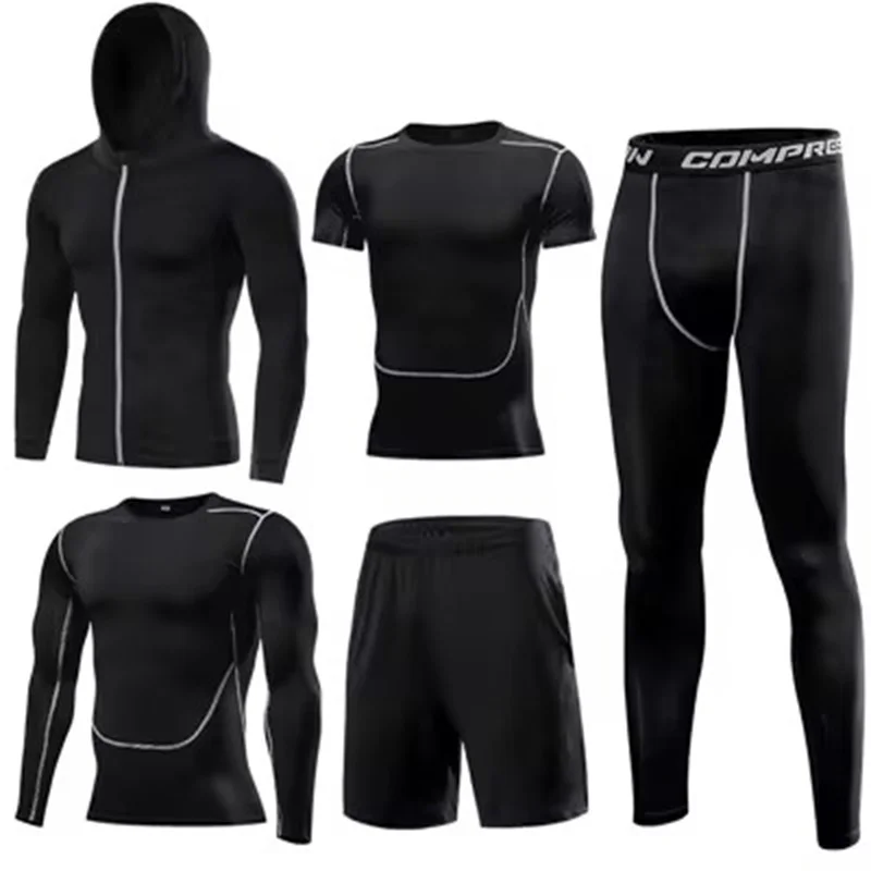 Men\'s 5pcs sets Boxing suit rashguard male kit MMA compression clothing men long-sleeved t-shirt+leggings tracksuit Sport Suit