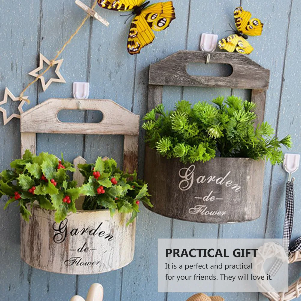 

Vintage Style Rattan Flower Rack Retro Container Wall Hanging Flowerpot Decor For Home Office Space Saving Durable Garden