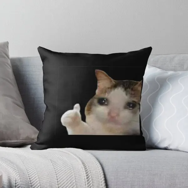 Crying Cat Thumbs Up Meme  Printing Throw Pillow Cover Decor Wedding Square Waist Car Hotel Sofa Pillows not include One Side