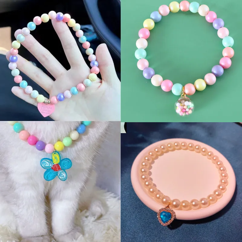 

Cute Flower Cat Collar Pet Grooming Supplies Dog Cat Pearls Necklace Collar with Bling Heart Charm Pet Dog Jewelry Accessories