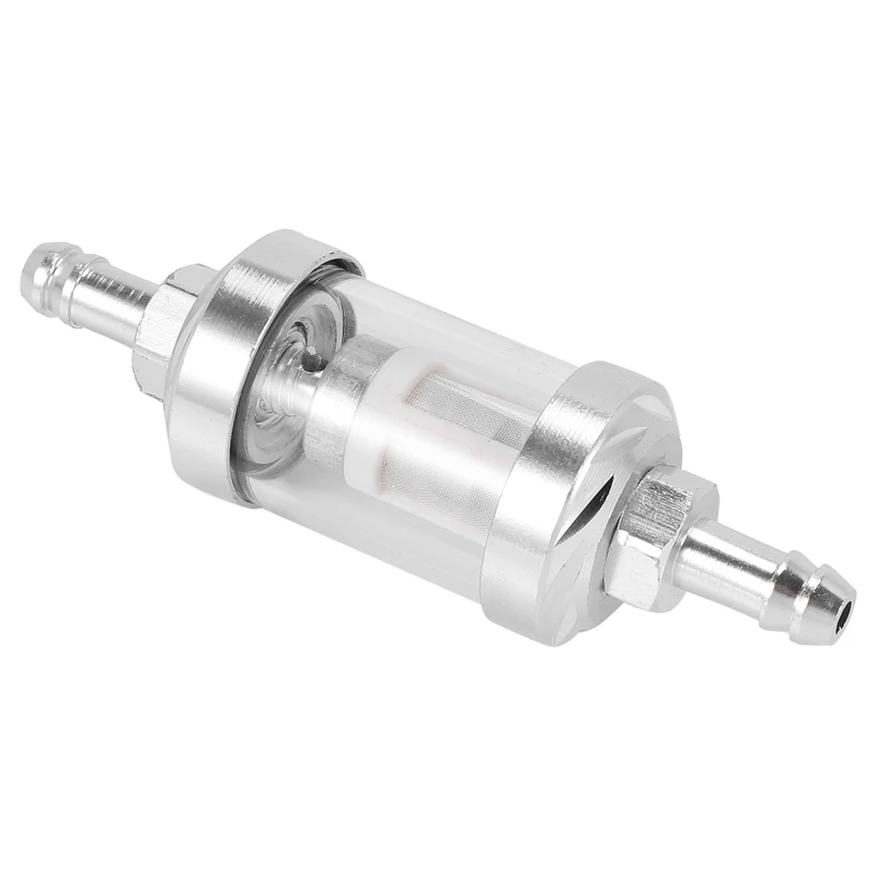 Uniwersalny chromowany szklany paliwo Benzyna Silnik ropy naftowej Filtr liniowy 5/16 "8mm Srebrny do motocykli