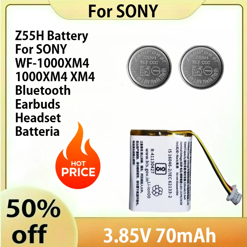 

High Quality Z55H 3.85V 70mAh Battery For SONY WF-1000XM4 1000XM4 XM4 Bluetooth Earbuds Headset Batteria