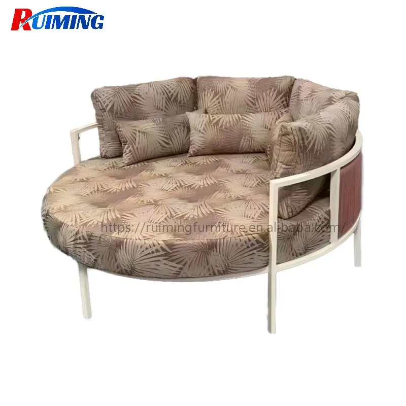 Modern Outdoor Aluminum Daybed Rope Woven Design All-Weather Waterproof Sunbed For Swimming Pool Resort Hotels Commercial Use