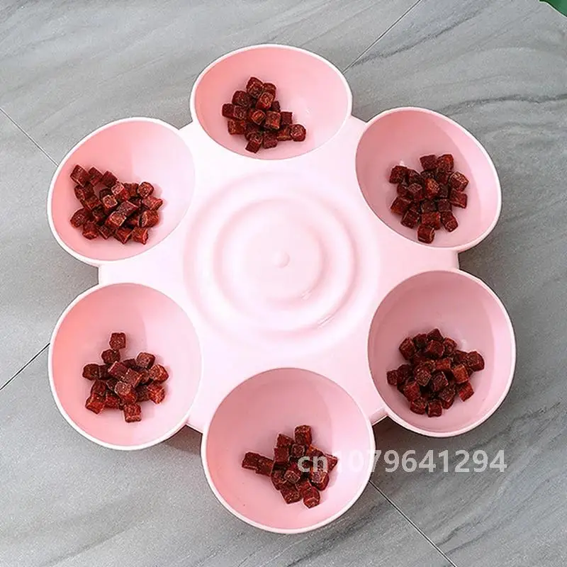 Pet Cat Dogs 6-grid Petals Bowls Multi-function Drinking Water Feeding Bowl Slow Eating Feeder Food Distribution Container