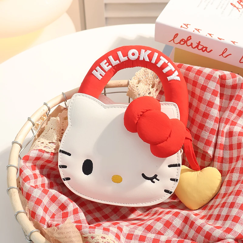 

Crossbody Bag Sanrio Hello Kitty Cute Cartoon Student Friend Bag Kawaii Face Pu Leather Anime Derivative Goods