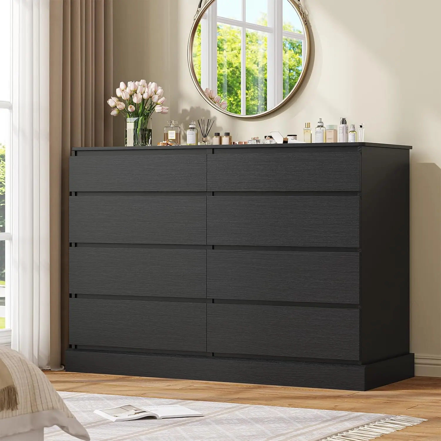 8 Drawers Dresser, Black Large Chest, Modern Double Storage Organizer, 51.6''L X 15.7''D X 37.7''H, Customized
