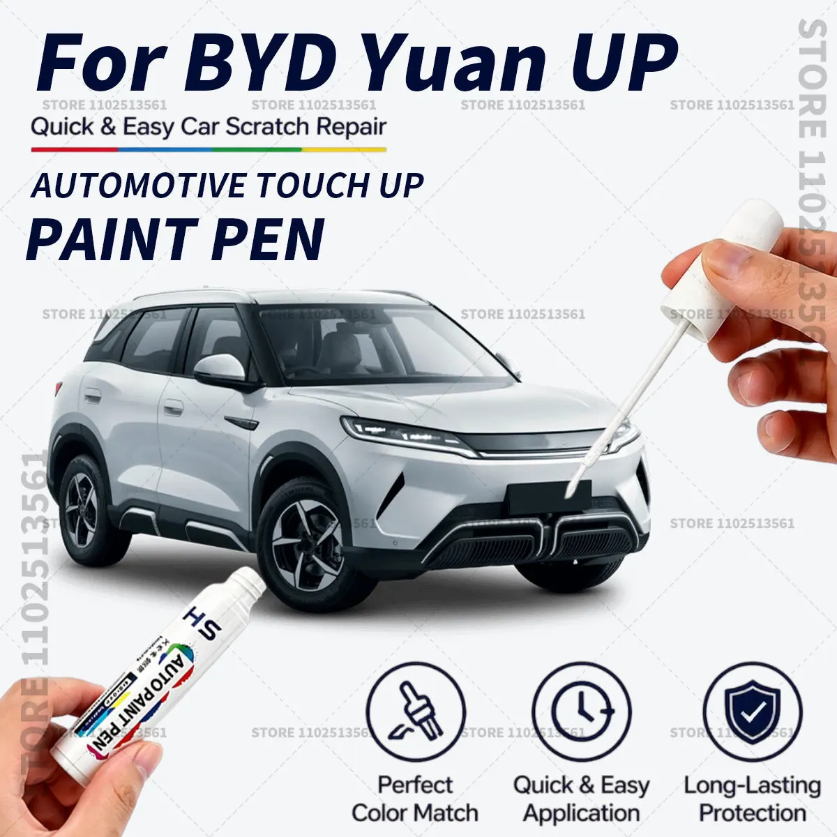 Quick Dry Car Touch Up Paint Pen Auto Scratch Repair Brush for Paint Chips Scratches and Scuffs For BYD Yuan UP Pink Gray White
