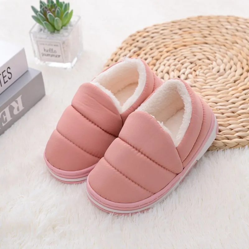 Children Indoor Slippers Winter Warm Shoes Kids Home Floor Slippers Solid Color Style Anti-slip Boys Girls Cotton Shoes