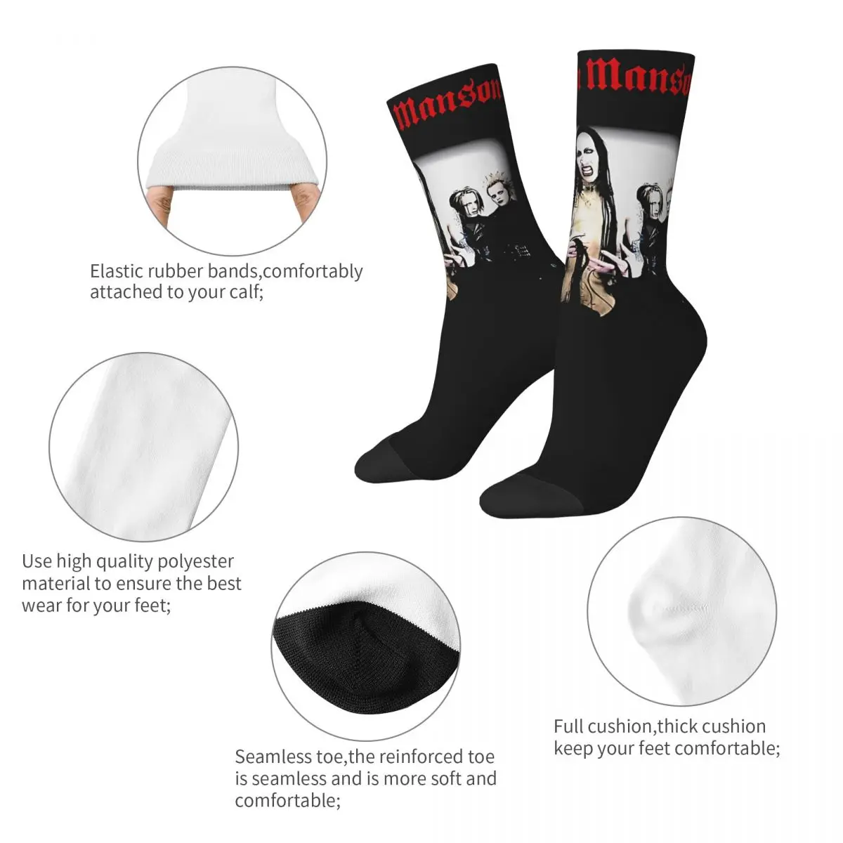 Crazy Women's Socks Marilyn Manson Alternative The Legends Merchandise Cute Skateboard Socks All Season