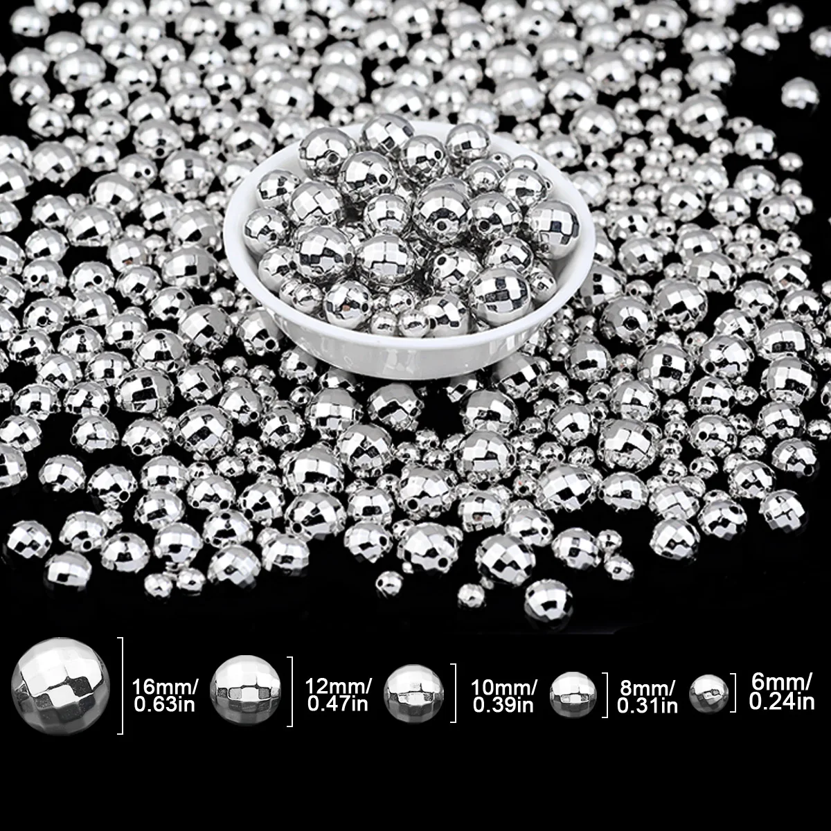 10-200pcs Disco Fever Reflective Beads 6-16mm CCB Silvery Mirrorball Spacer Loose Beads For Jewelry Making DIY Bracelet Necklace