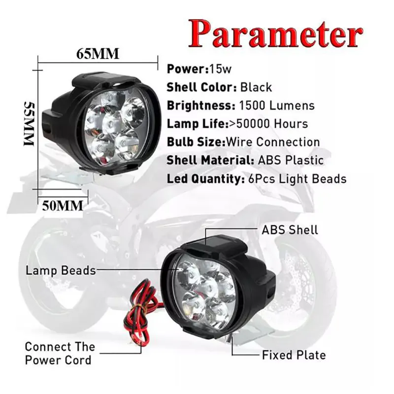 Faro LED blanco para motocicleta, foco de trabajo superbrillante con interruptor para detección auxiliar automotriz, 6 LED, 1 unidad