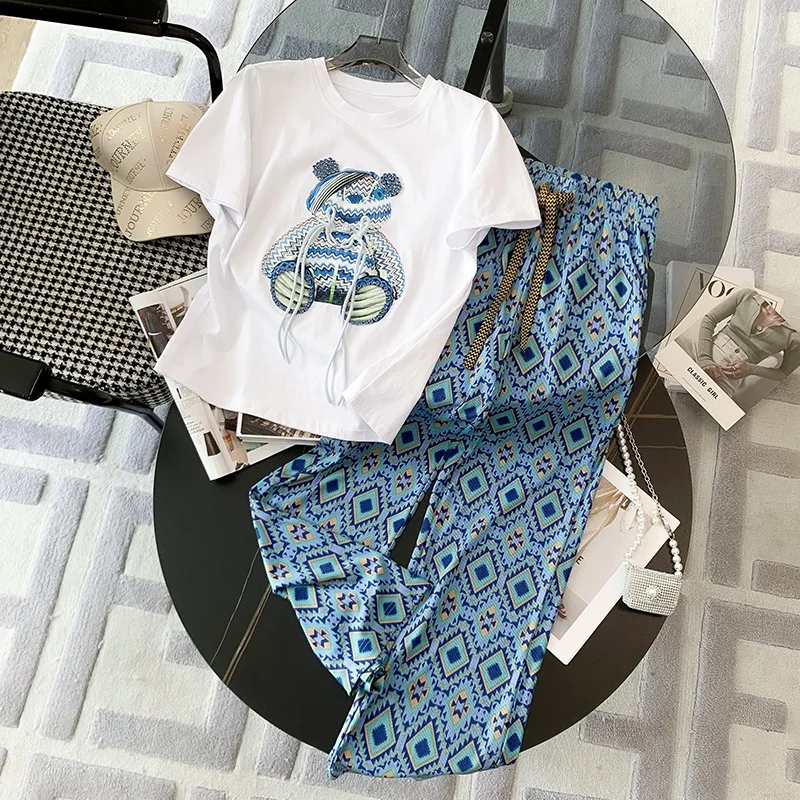 

Casual Sporty Two-Piece Set Fashionable Elegant Wide Leg Pants for Young Women Summer Online Exclusive Pure Polyester