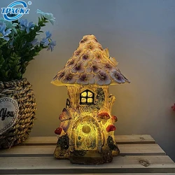 Fairy Garden House Solar Outdoor Statue Light Up Resin Cute Mini Mushroom Figurines Lawn Decorations For Yard Miniature House