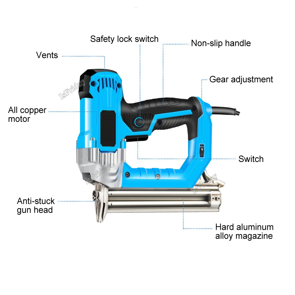 2300W Electric Staple Gun F30 Electrical Straight Staple Nail Gun 220V Furniture Nailing Stapler Shooter Woodworking Tools