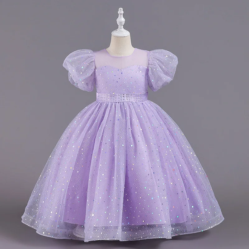 Elegant Dress for Young Girls Flower Girl Princess Dresses for Wedding Ceremonial Kid Clothes Lavender 4 to 14T