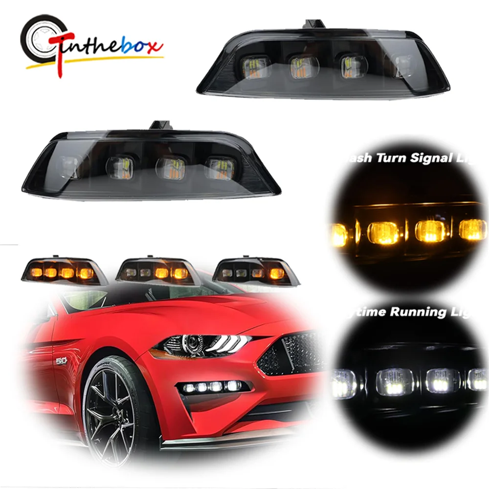 Car LED Sequential Amber Front Bumper Turn Signal Lights White DRL Parking/Driving Lights For Ford Mustang 2015 2016 2017 12V