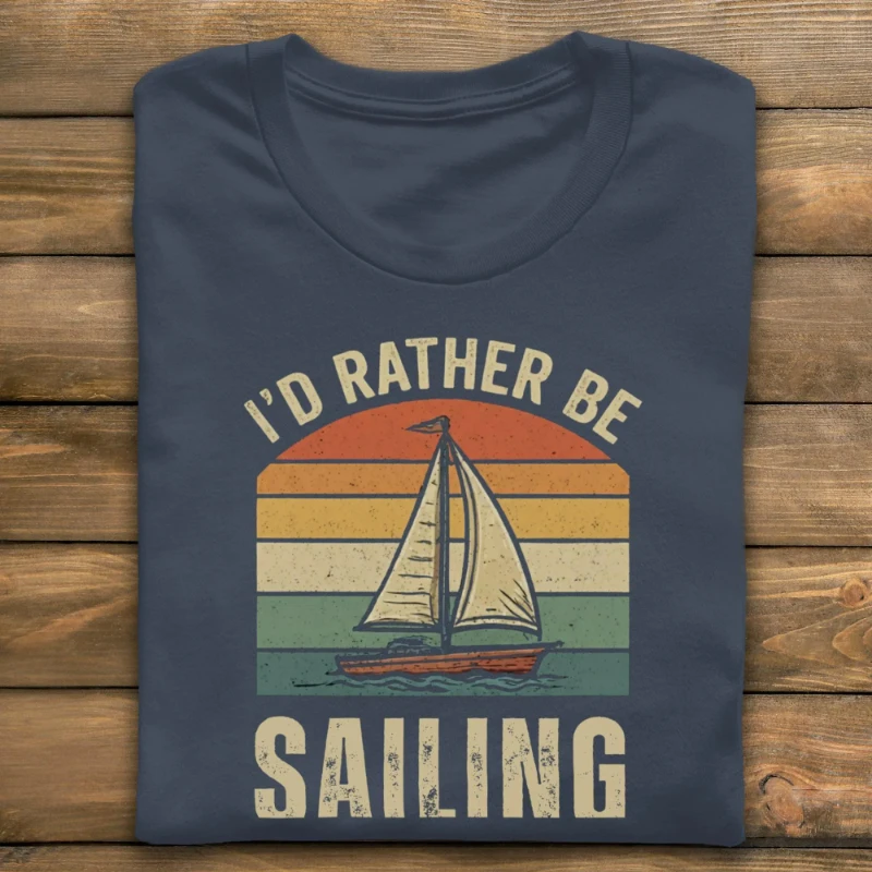 Sailing T Shirt with Retro Sunset Design - Comfortable Cotton Blend for Boat Lovers