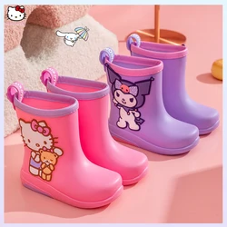 Anime Kids stivali da pioggia sanirios Hello Kitty Kuromi Cinnamoroll Kawaii Cartoon stivali di gomma ragazze impermeabili scarpe da acqua antiscivolo