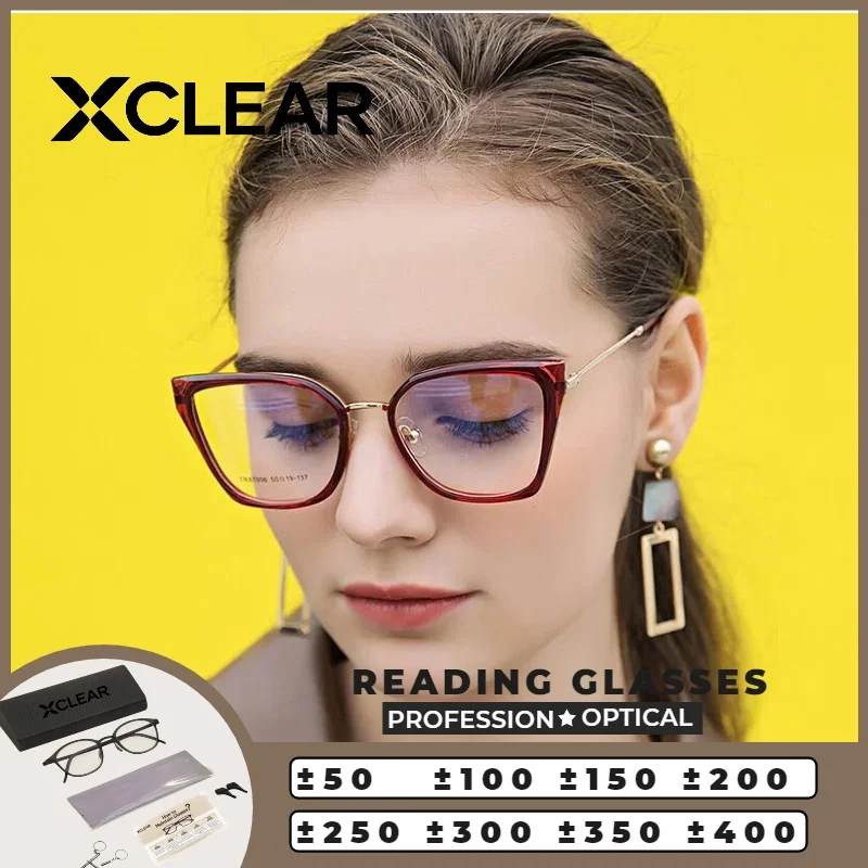 

Очки для чтения XCLEAR Square Cat Eye с большой оправой, модные женские очки премиум-класса для коррекции близорукости, с защитой от синего света, по рецепту