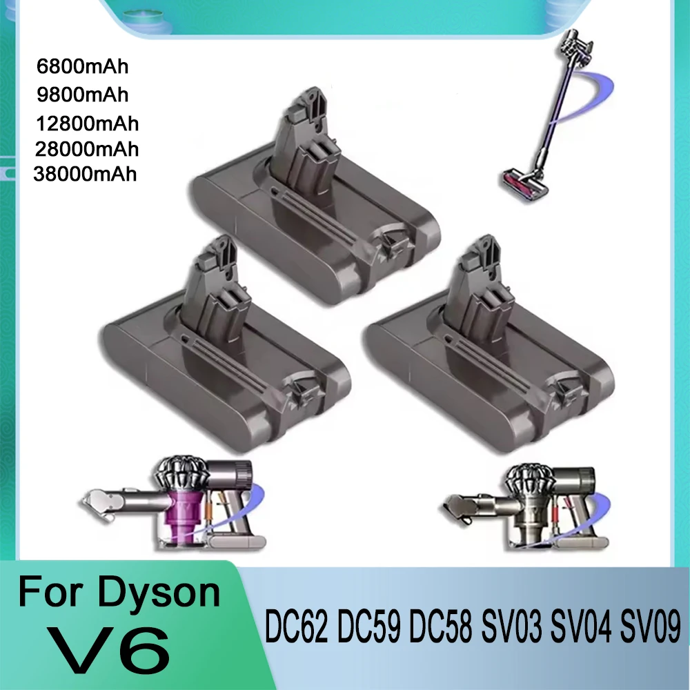 Аккумулятор 9800 мАч для Dyson V6, замена батареи для Dyson DC58, DC59, DC62, SV03, SV05, SV09, Absolute, для беспроводных пылесосов и электроинструментов