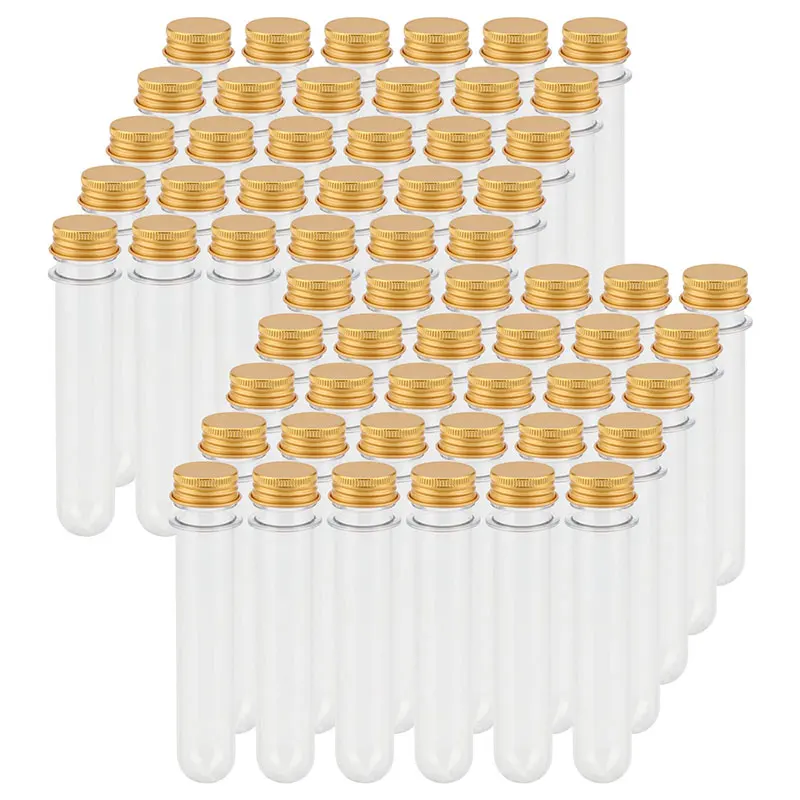 60Pcs 40ml Excellent Plastic Transparent Test Tubes With Aluminum Cap Bottles 25x140mm School Supplies Lab Equipments