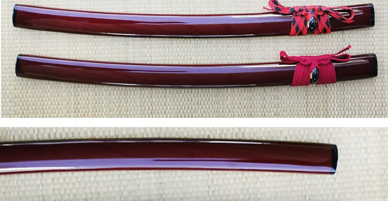 Japanische Schwertscheide, Holz-Saya-Scheide, Kirschholzfarbene Bemalung, 76cm Länge, Polyester-Seil Sageo, Samurai-Schwertscheide – Detail 4