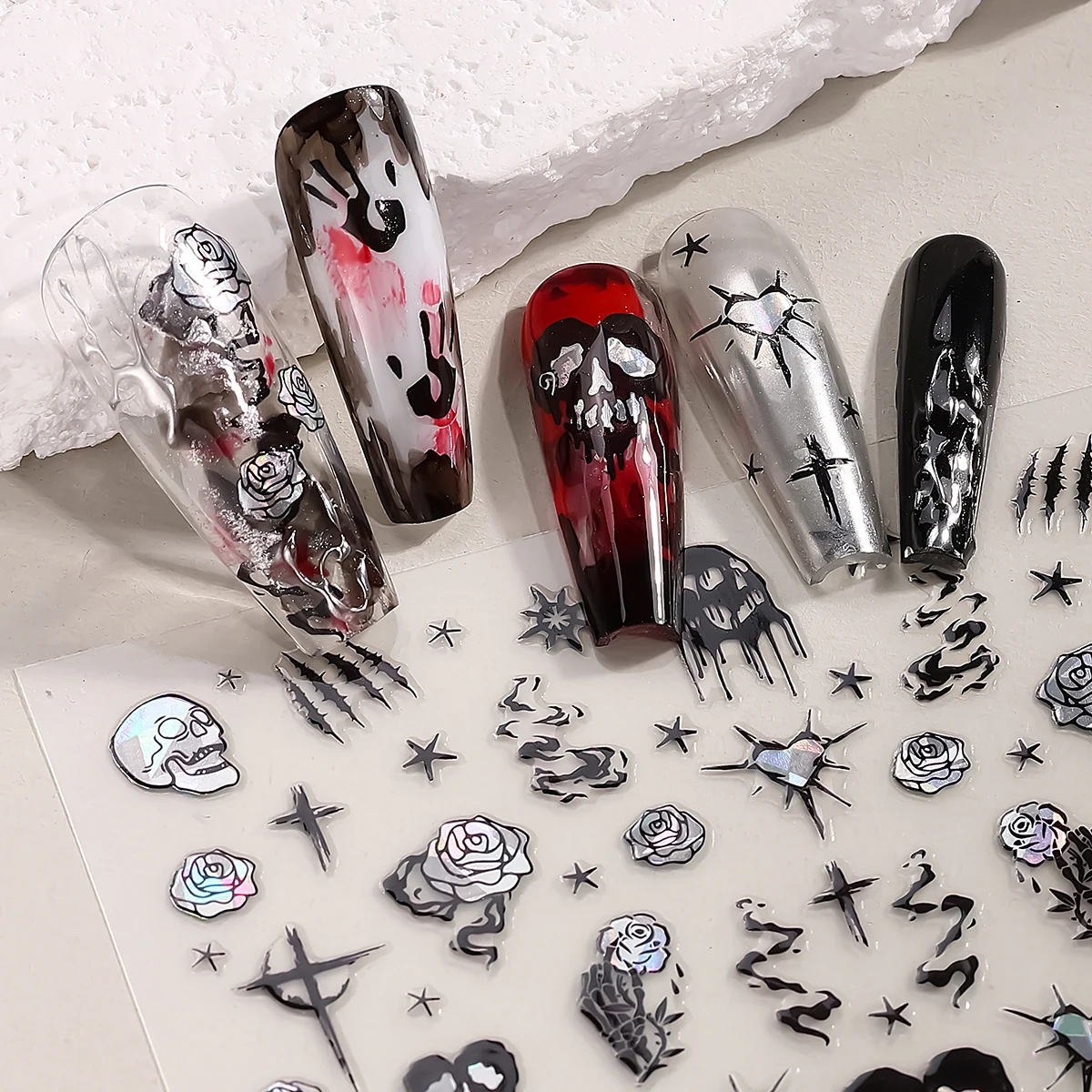 3 قطعة هالوين مسمار الفن ملصقات ثلاثية الأبعاد الهيكل العظمي العنكبوت شبح ارتفع ذاتية اللصق مسمار ملصق مانيكير لتقوم بها بنفسك مسمار الديكور ملصق مائي