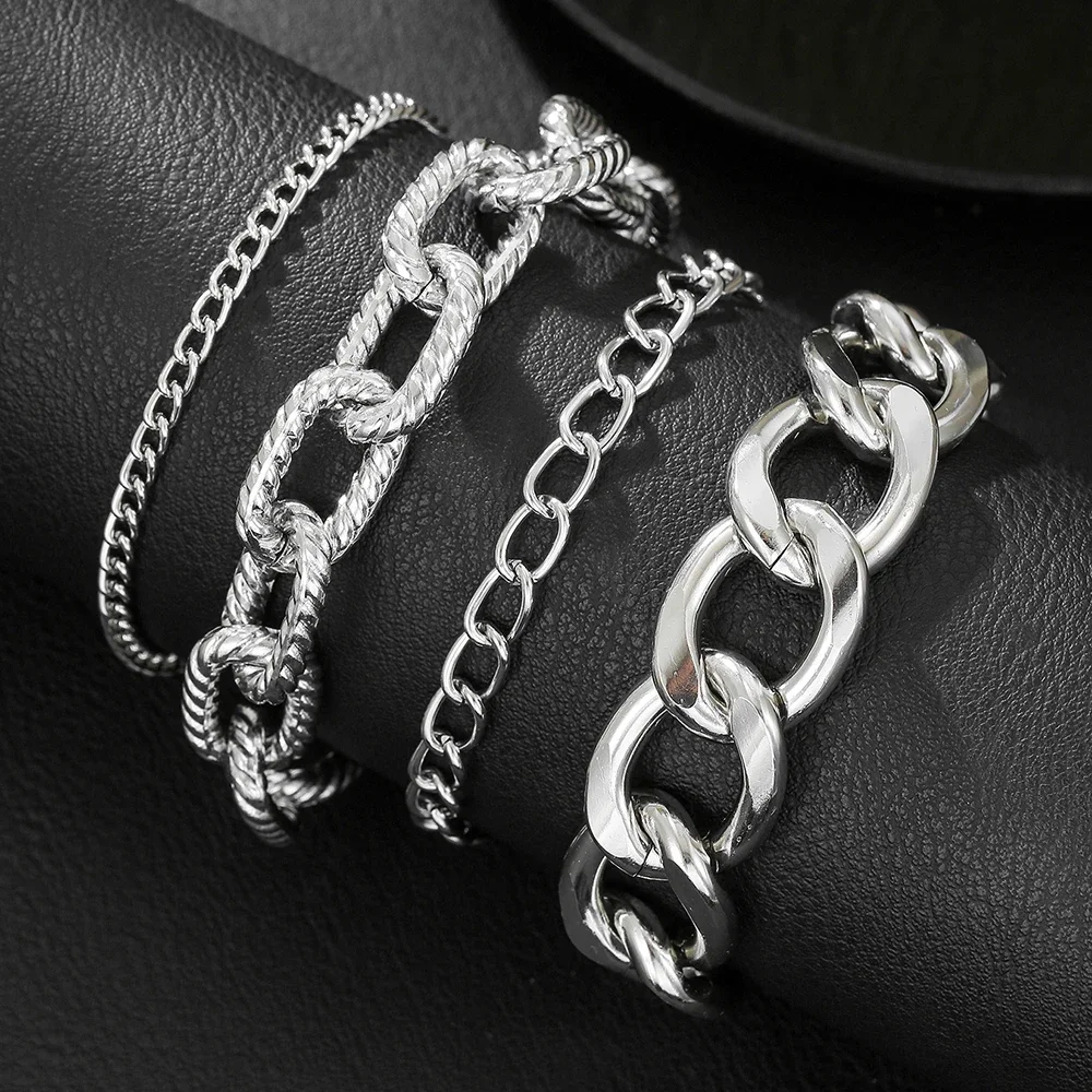 

Hip Hop Punk Metal Chunky Chain Bracelet for Men Multilayer Twisted Stacking Bracelet & Bangle Dating Party Daily Wear Jewelry