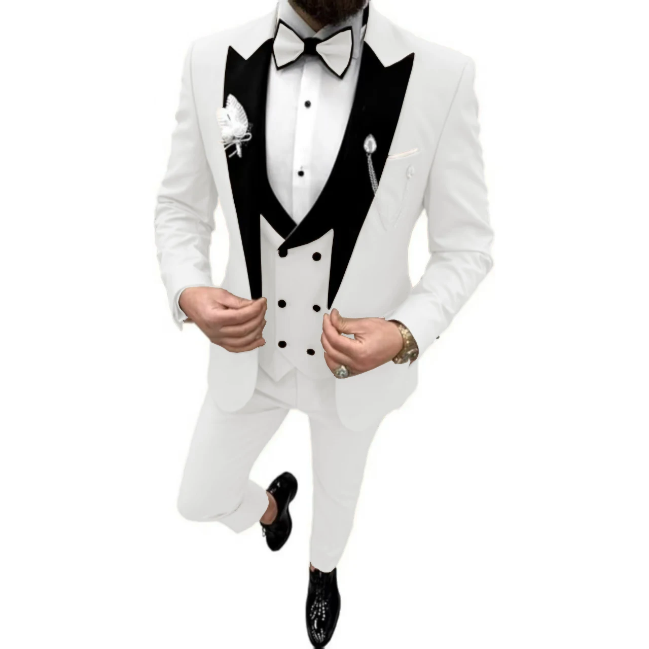 

Elegant Men Suit Customized 3 Piece Blazer Vest and Pants Set Tuxedo Suits for Men Velvet Peak Lapel Formal Men Suit for Wedding