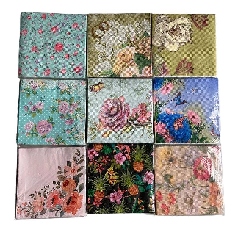 20Pcs Disposable Napkins Wood Pulp Color Printing Napkins Facial Tissue Square Tissues Hotel Restaurant Multicolor Party