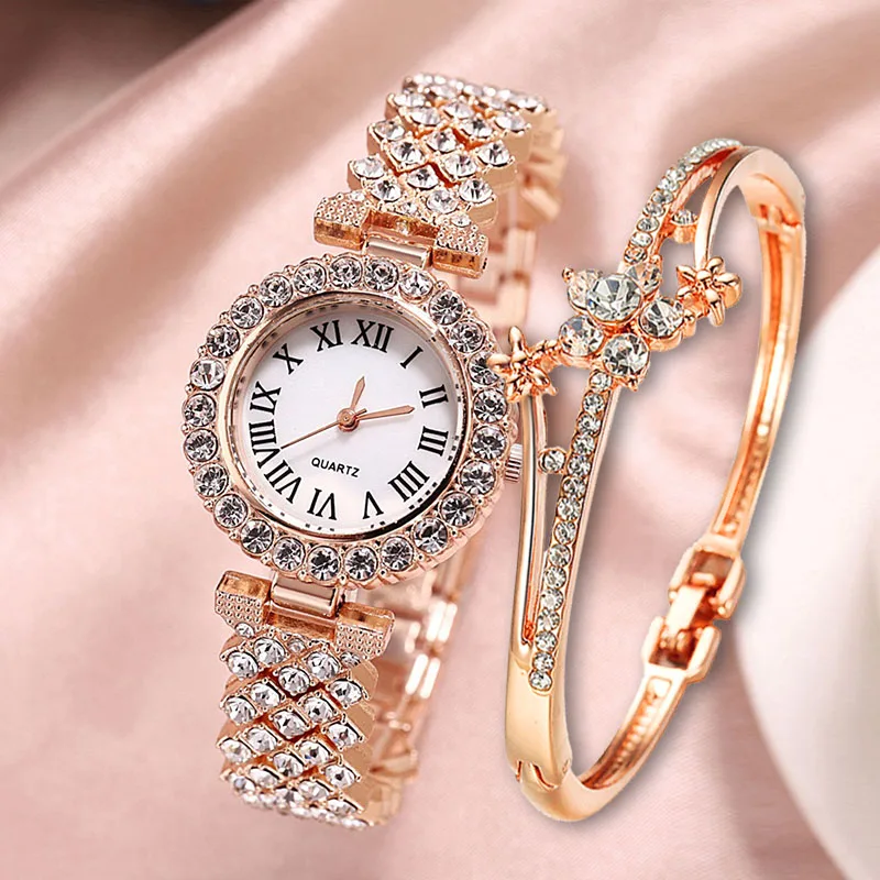 Roman Scale Diamond Women Bracelet Watches Steel Belt Love Petal Steel Belt Quartz Wrist Watch Luxury Fashion Watch for Women