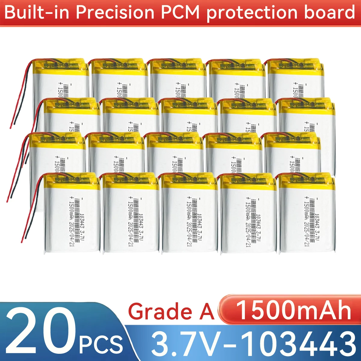 1500mAh 3.7V Rechargeable Li-Polymer Battery with JST1.25mm PH2.0mm XH2.54mm Plug Compatible with 603443 703443 803443 Models