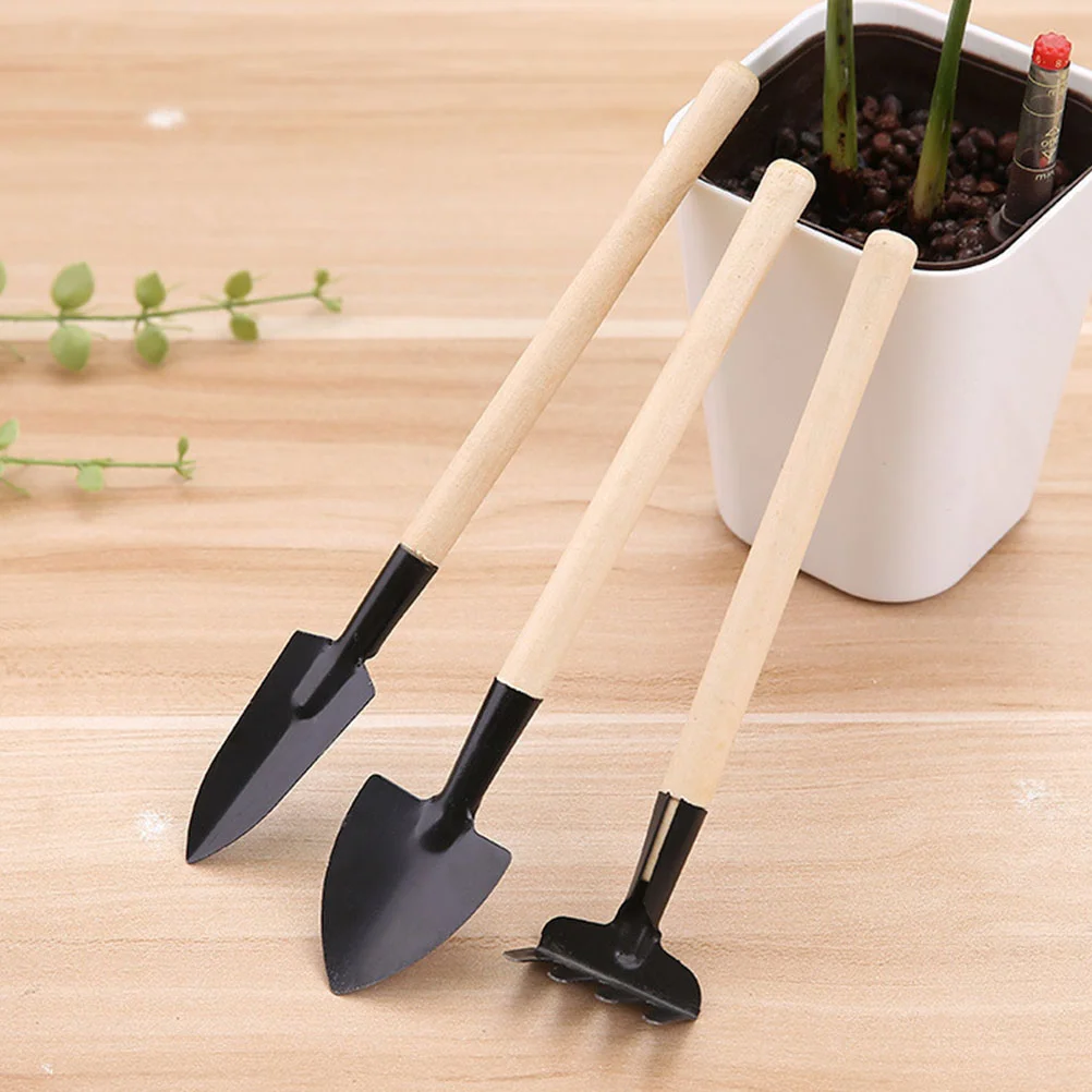 2 Sets Mini Tool Gardening Rake Tools Plants House Container Hand Wooden Handle Metal Planting Child