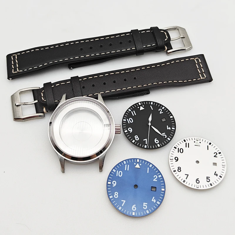 

40MM Stainless Steel Watch Case And Leather Watch Strap Luminous Dial Men's Watch Accessories Fit 2813 8215 8200 Movement